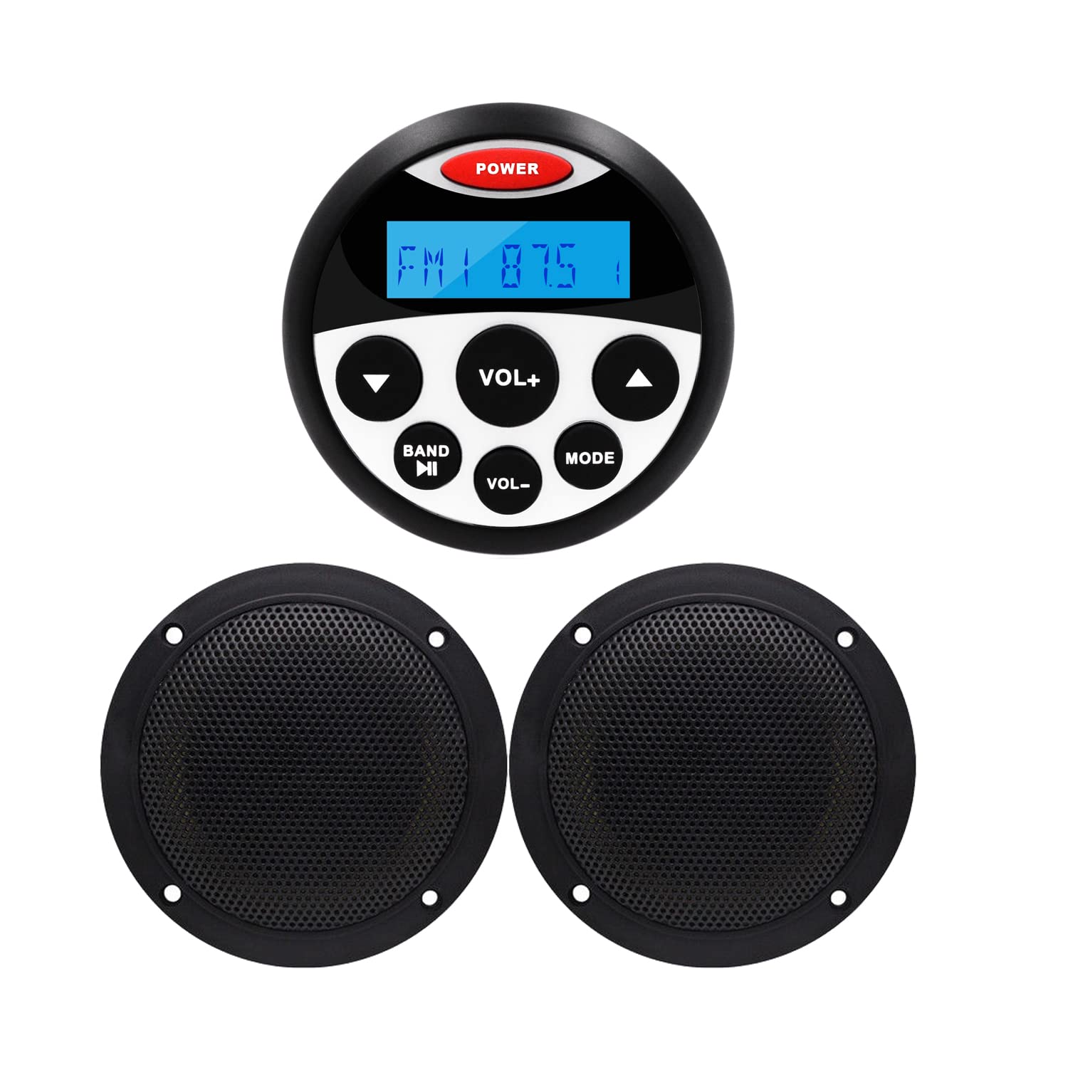 Guzare Marine Stereo Boats Radio Waterproof Radio Audio Package   Bluetooth Mp3 Usb Am Fm Marine Radio With 4 Inch X 2 Black Spe